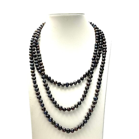 Vintage 66" Peacock Baroque Pearl Necklace — Hand-knotted, Lustrous & Fab — EUC - Picture 7 of 12